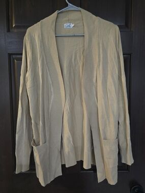 Cielo Open-Front Cardigan Sweater Pockets Tan Size 2XL